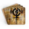 Set of drink coasters featuring the Ashanti fertility doll symbol from Ghana. Afrocentric design perfect for African-inspired barware, cultural decor, or as a meaningful housewarming gift.