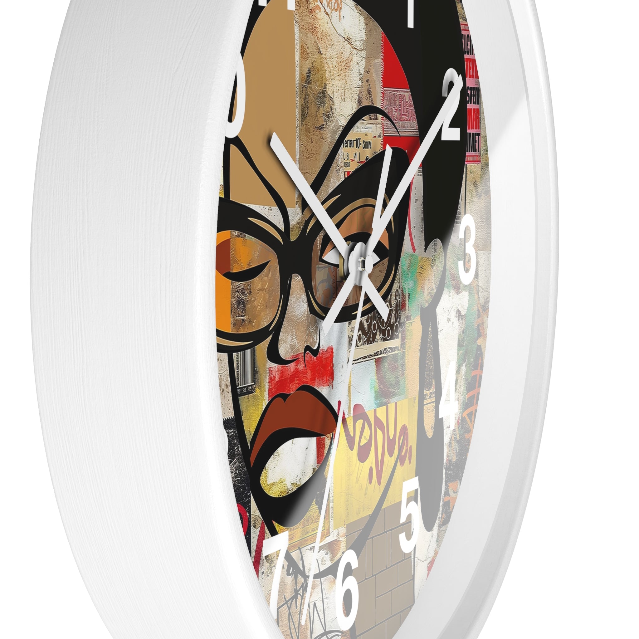 Boss Babe Black Girl Wall Clock featuring Afrocentric cartoon character Markeisha in vibrant graffiti art style. Black woman empowerment decor for modern home or office.