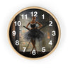Black Girl Ballerina Round Wall Clock featuring an African American ballerina in a graceful pose, with detailed tutu folds and ballet slippers.