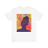 Leela Tee featuring Black woman with royal blue skin and red lipstick, Afrocentric fashion t-shirt for African American women, unisex apparel.