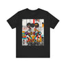Black Girl Roller Skaters Tee Shirt featuring abstract graffiti pop art of African American women roller skating in bold, bright colors; Afrocentric fly girls streetwear.