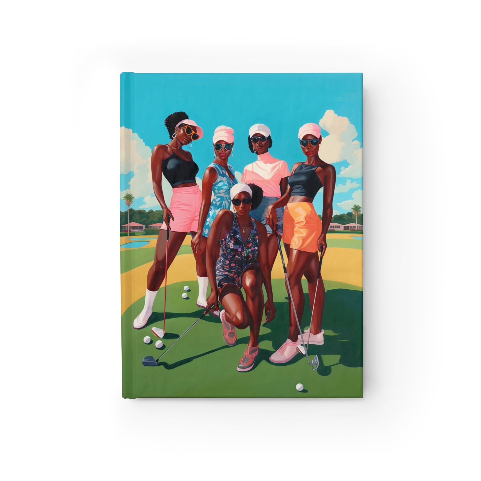 Black Woman Golf Journal designed for African American female golfers to track daily scores, progress and setting goals. A stylish and practical gift for golf lovers featuring beautiful Black woman artwork.