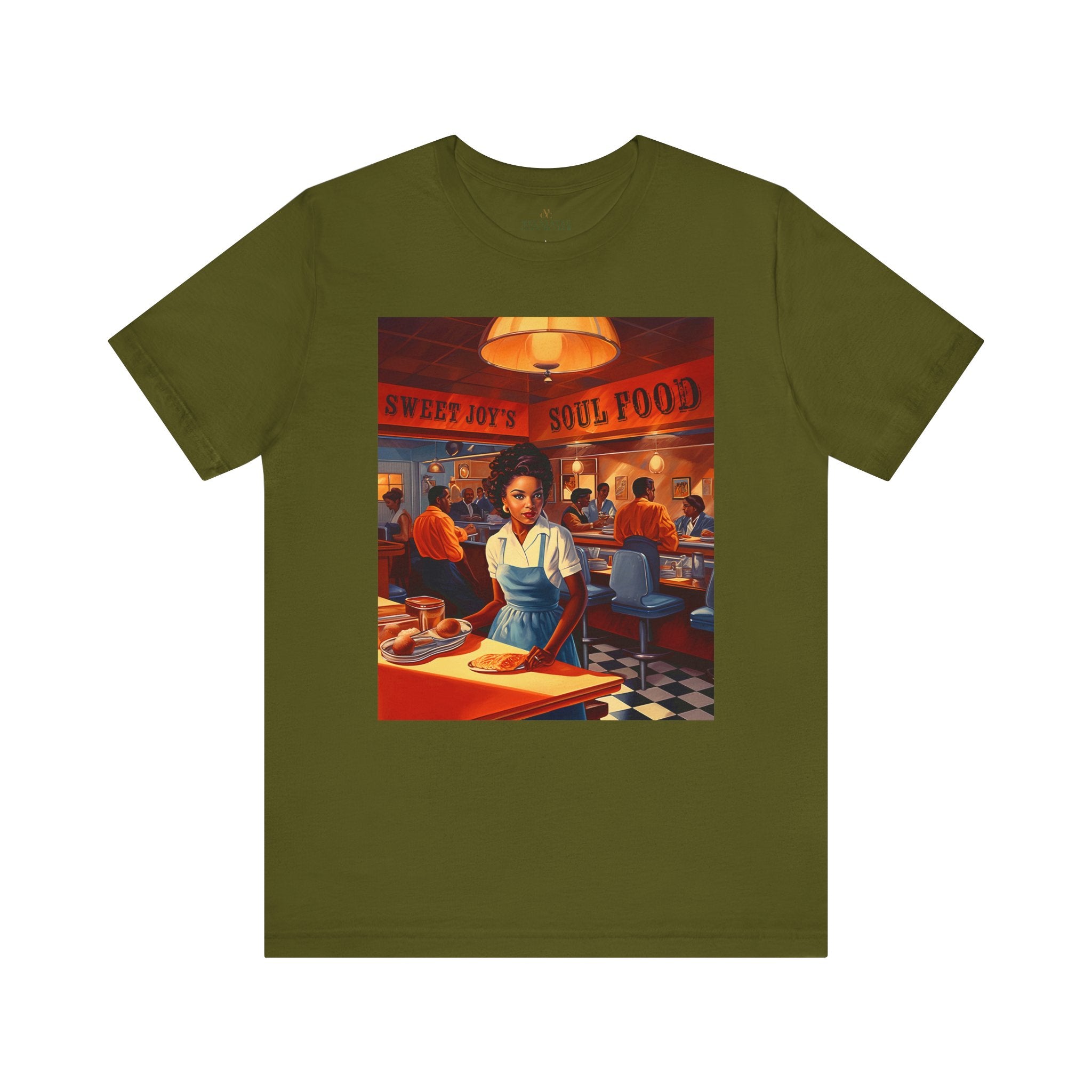 Sweet Joys Soul Food Tee Shirt in olive.