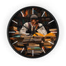 Black Man Law Student Round Wall Clock featuring an African American male scholar studying in a library setting. Afrocentric wall art symbolizing education, focus, and academic excellence.
