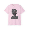 Afrocentric Bantu Knots Tee Shirt in pink.