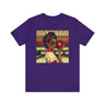 Black Woman Bowling Tee featuring a fashionista with a vintage-inspired 50s hairstyle, dark sunglasses, and a red bowling ball. A stylish sports league tee perfect for bowling enthusiasts and retro fashion lovers.