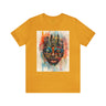 New York City Abstract African Mask Unisex Tee Shirt in mustard.