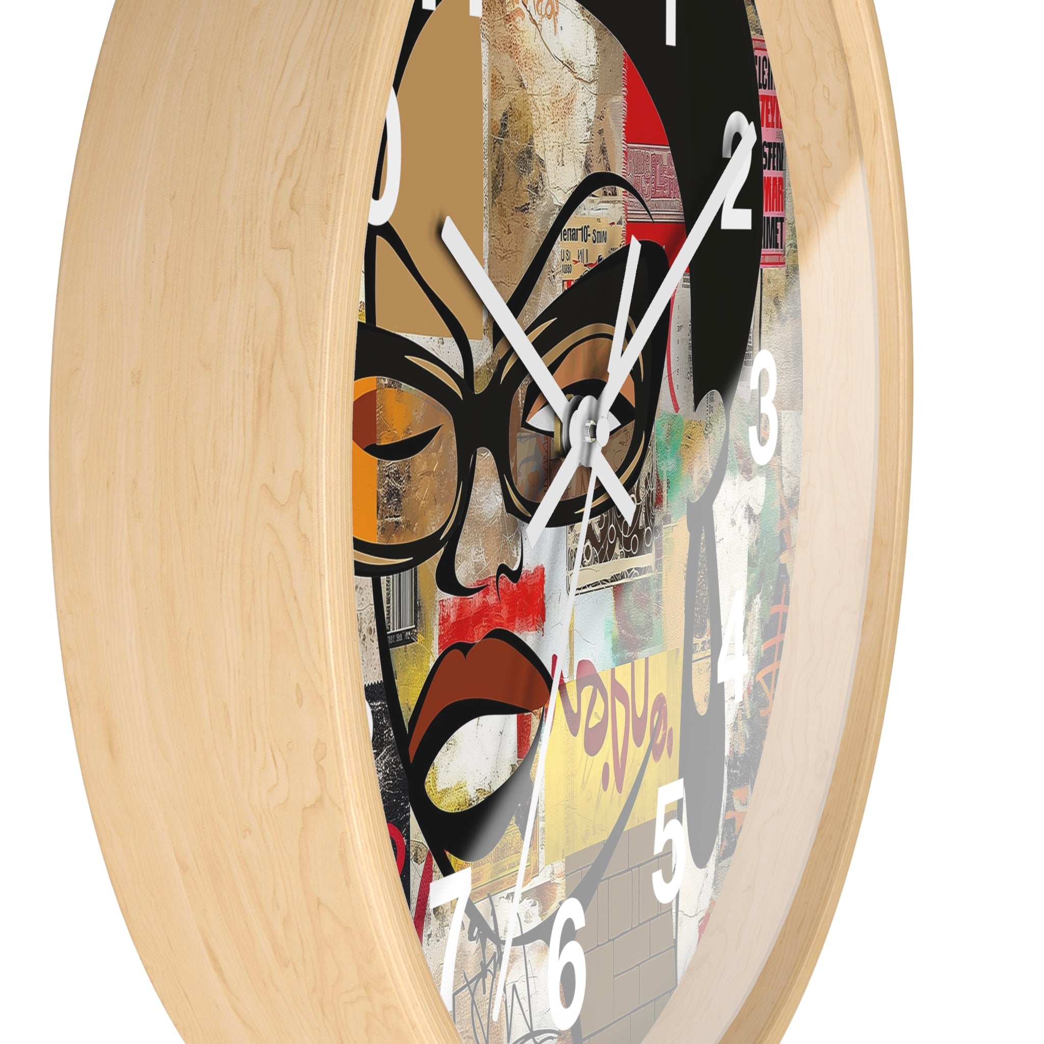 Boss Babe Black Girl Wall Clock featuring Afrocentric cartoon character Markeisha in vibrant graffiti art style. Black woman empowerment decor for modern home or office.