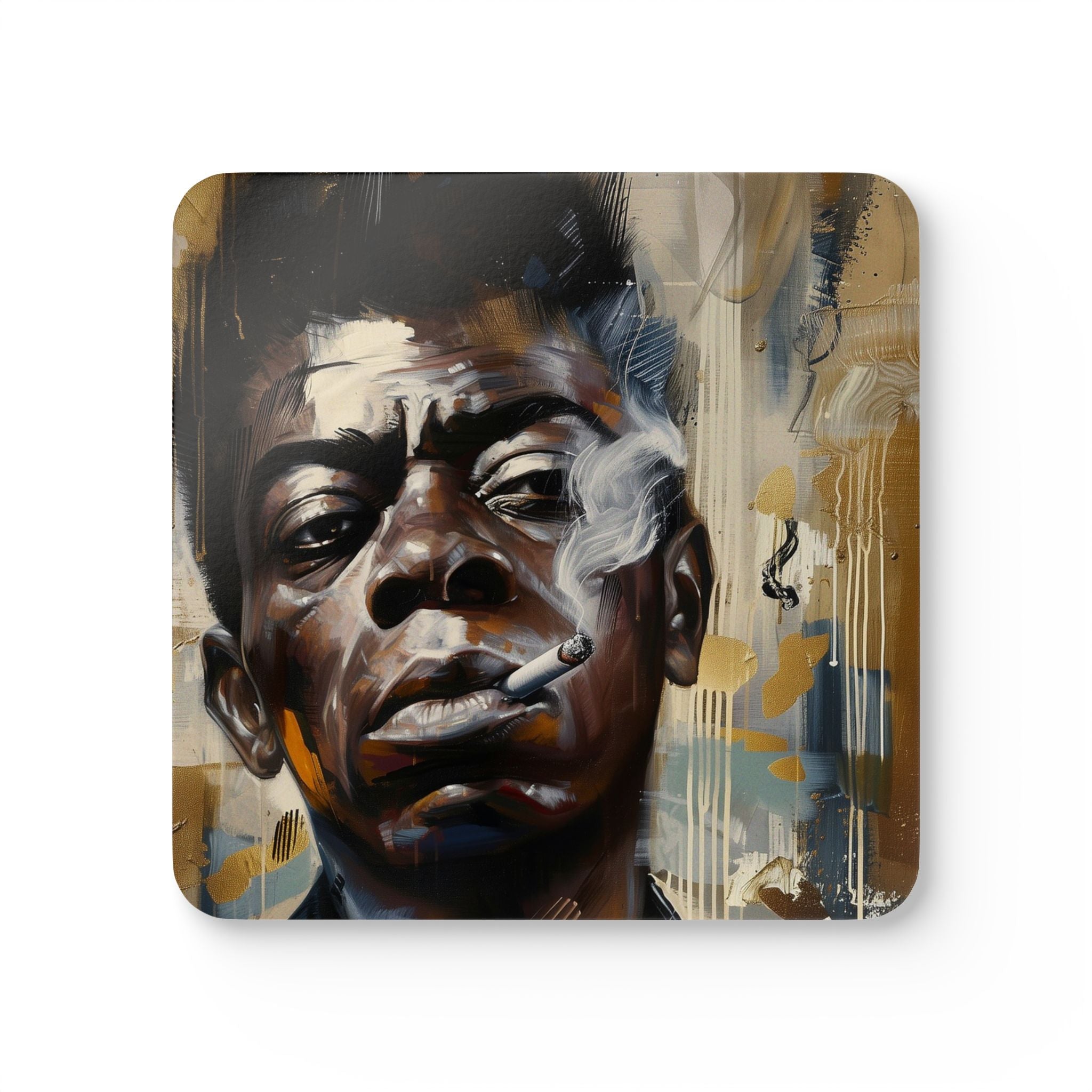 Set of 4 James Baldwin Drink Coasters featuring Afrocentric art portraits of the iconic African American writer and civil rights leader.