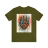 New York City Abstract African Mask Unisex Tee Shirt in olive.