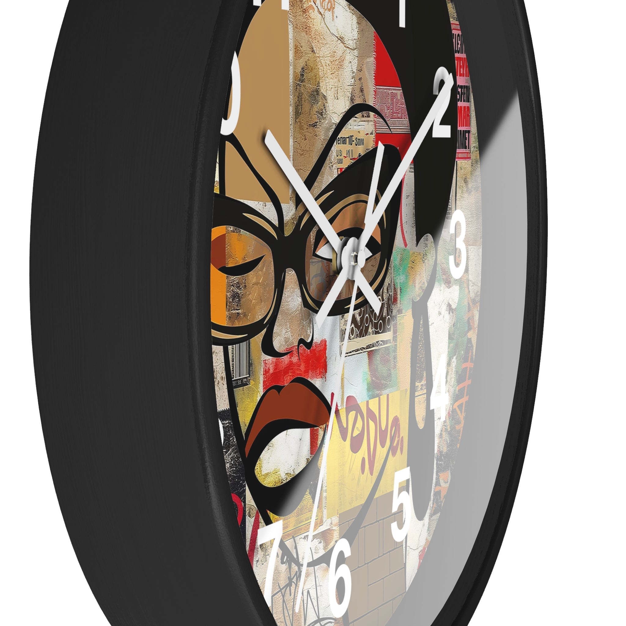 Boss Babe Black Girl Wall Clock featuring Afrocentric cartoon character Markeisha in vibrant graffiti art style. Black woman empowerment decor for modern home or office.