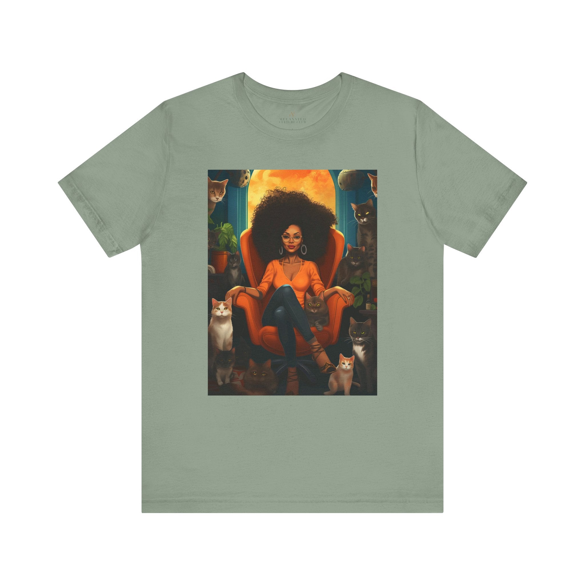 Cat Lady Cat Mom Tee Shirt in sage.