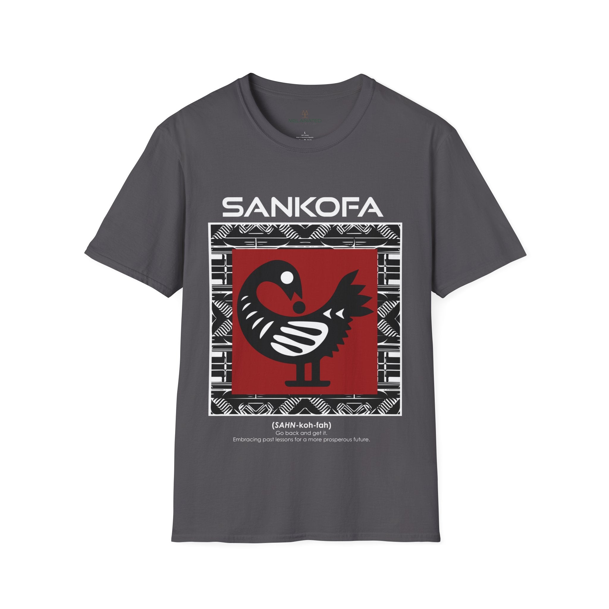Adinka Sankofa African Tee shirt in dark grey heather.
