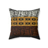 African Mud Cloth Faux Suede Square Pillow with bold geometric tribal patterns in earthy tones. African print sofa pillow featuring Afrocentric design, perfect for modern, bohemian, or culturally inspired home decor.