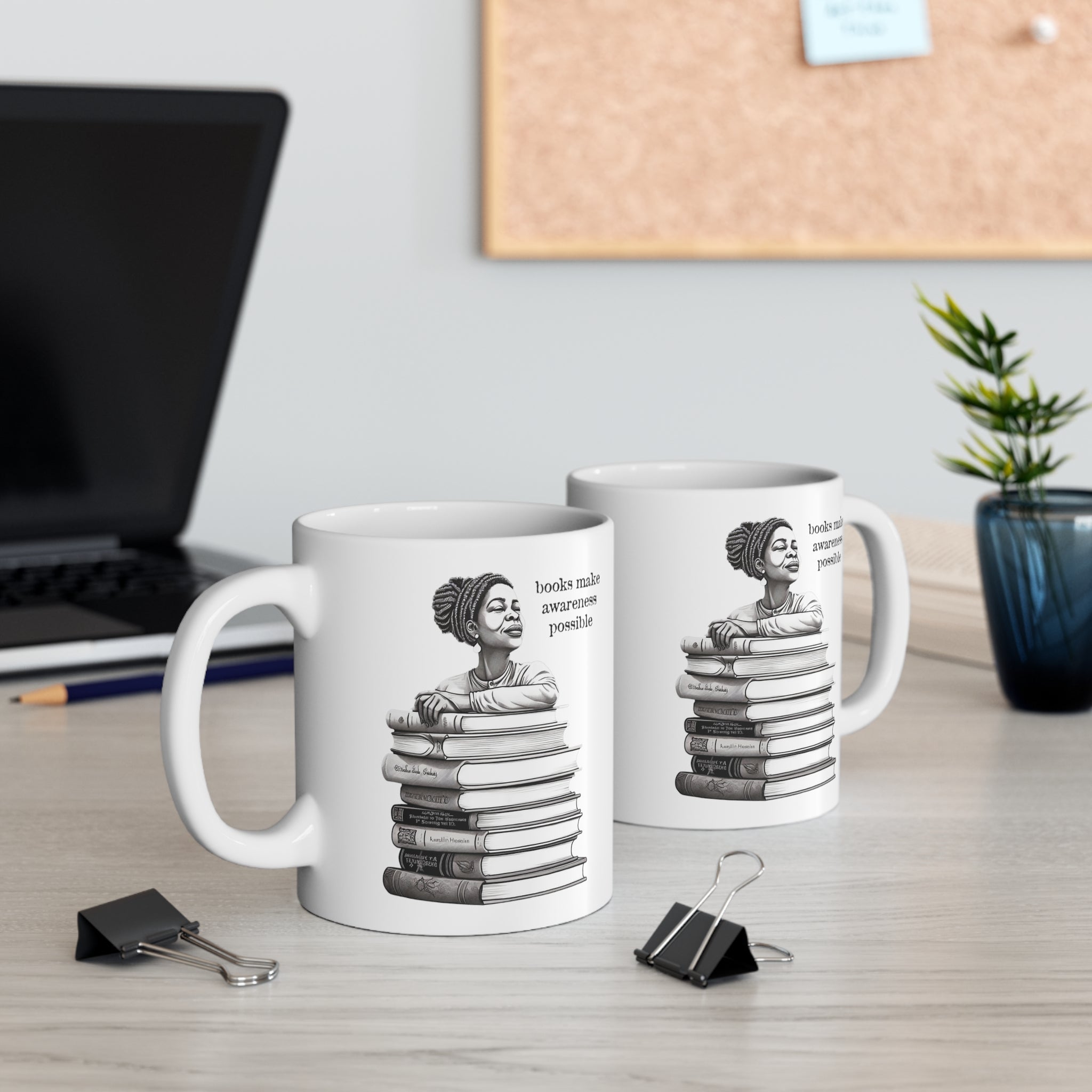 Black Woman Reading Books Coffee Mug - left and right views.