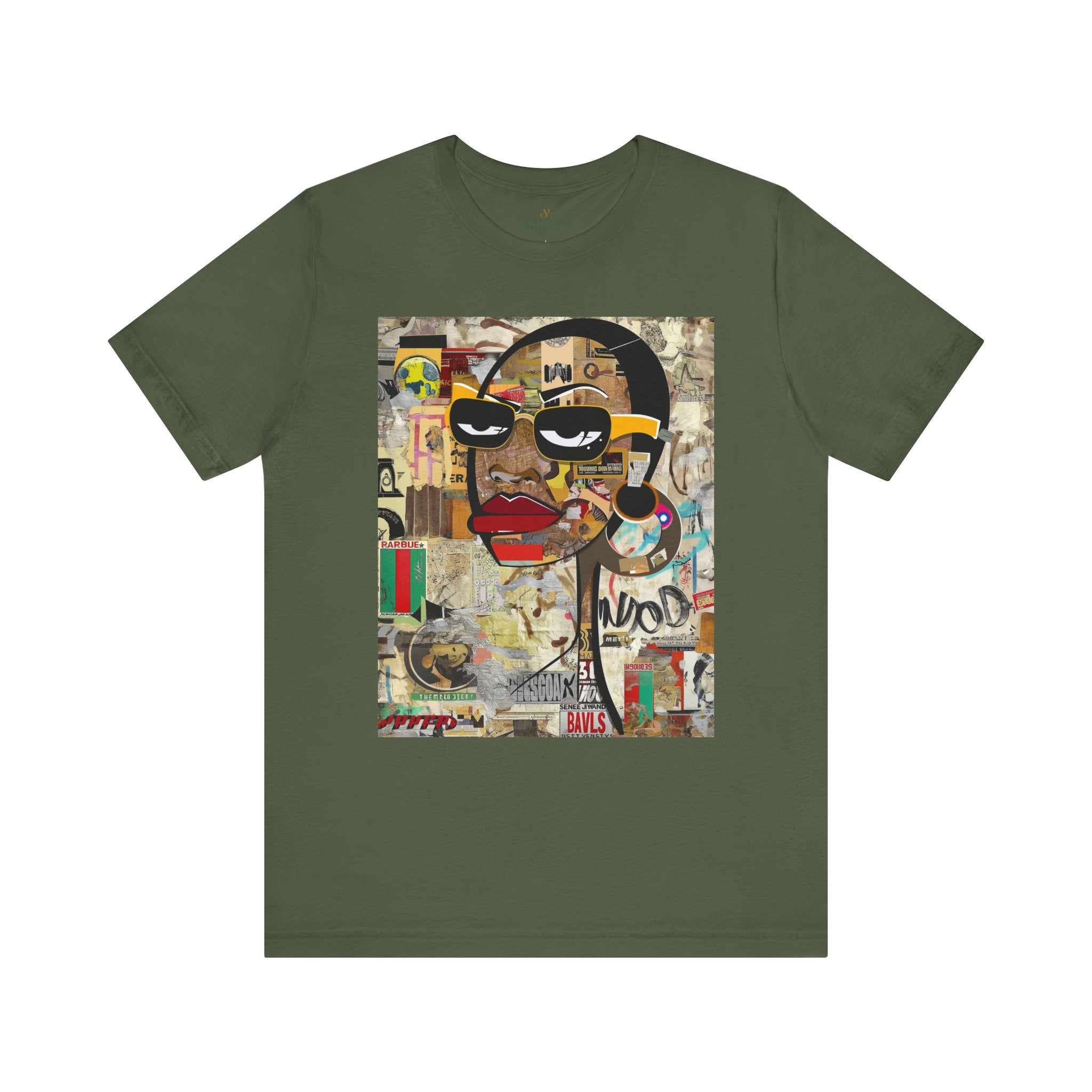 Boss Babe graphic tee featuring an abstract cartoon-style Black woman with bold yellow framed eyeglasses. The design has a vibrant, graffiti-inspired aesthetic that celebrates African American beauty, confidence, and urban art style.
