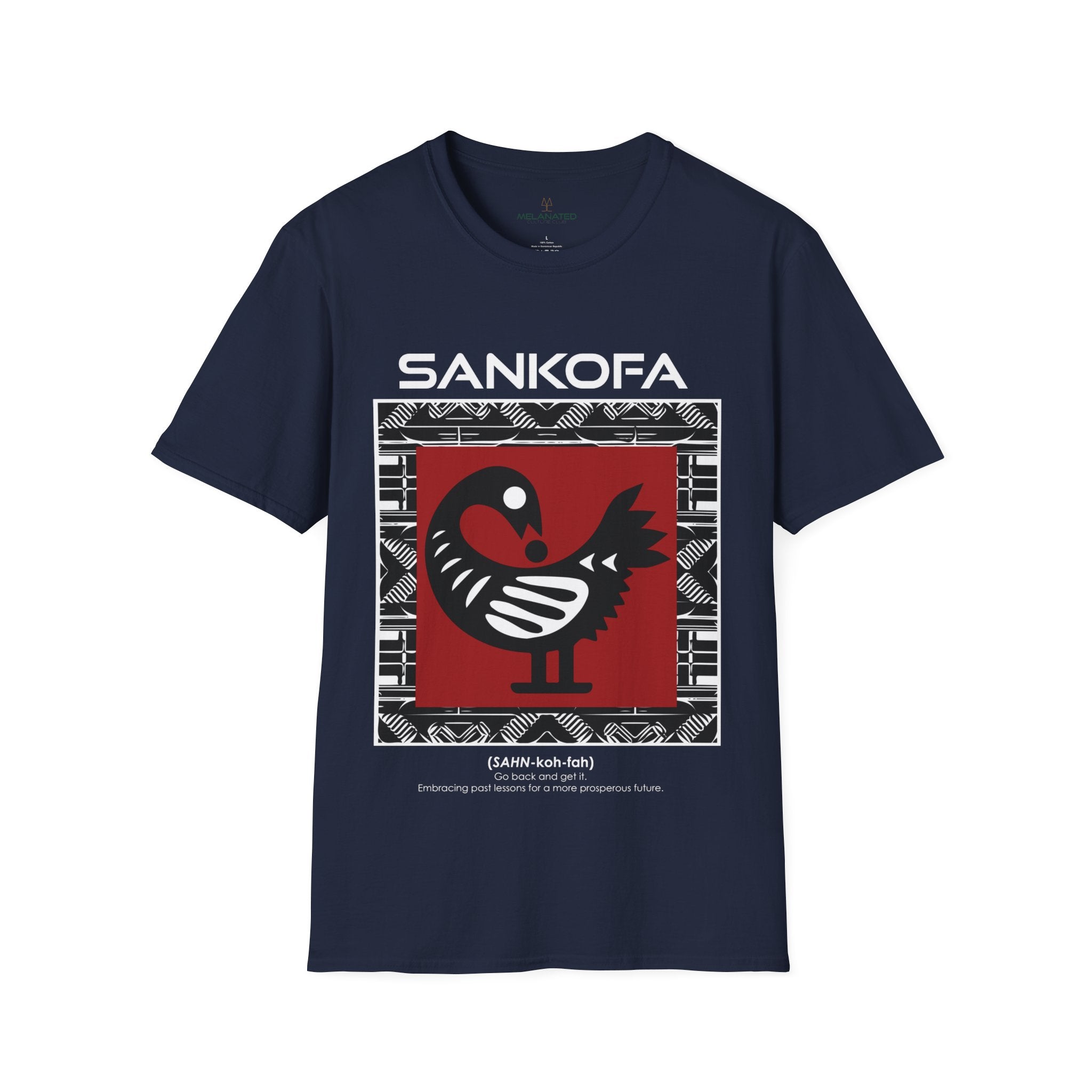 Adinka Sankofa African Tee shirt in navy.