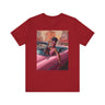 Fashionista Black Woman Tee featuring a vintage-inspired retro 50s African American lady driving a pink convertible. A stylish fly girl tee celebrating Black beauty and classic fashion.