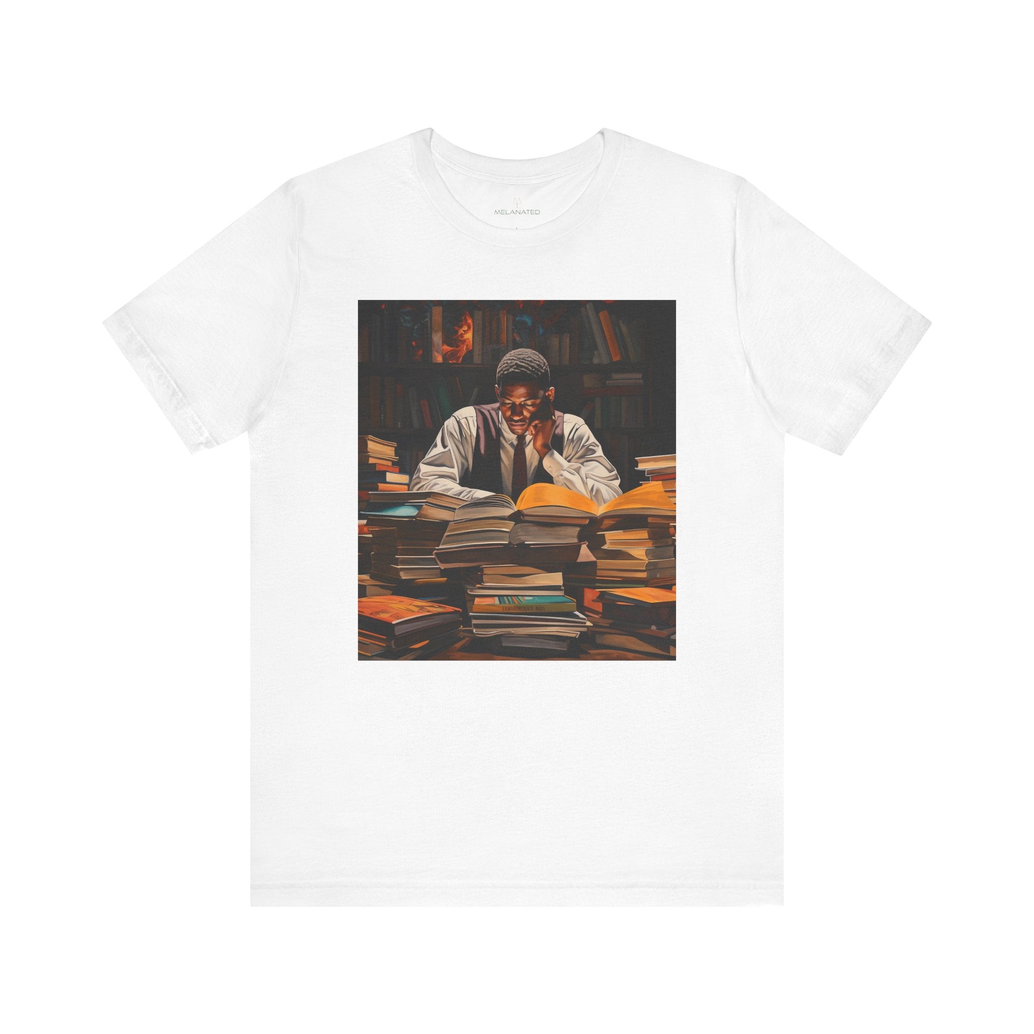 Black Male Student Tee Shirt in white.