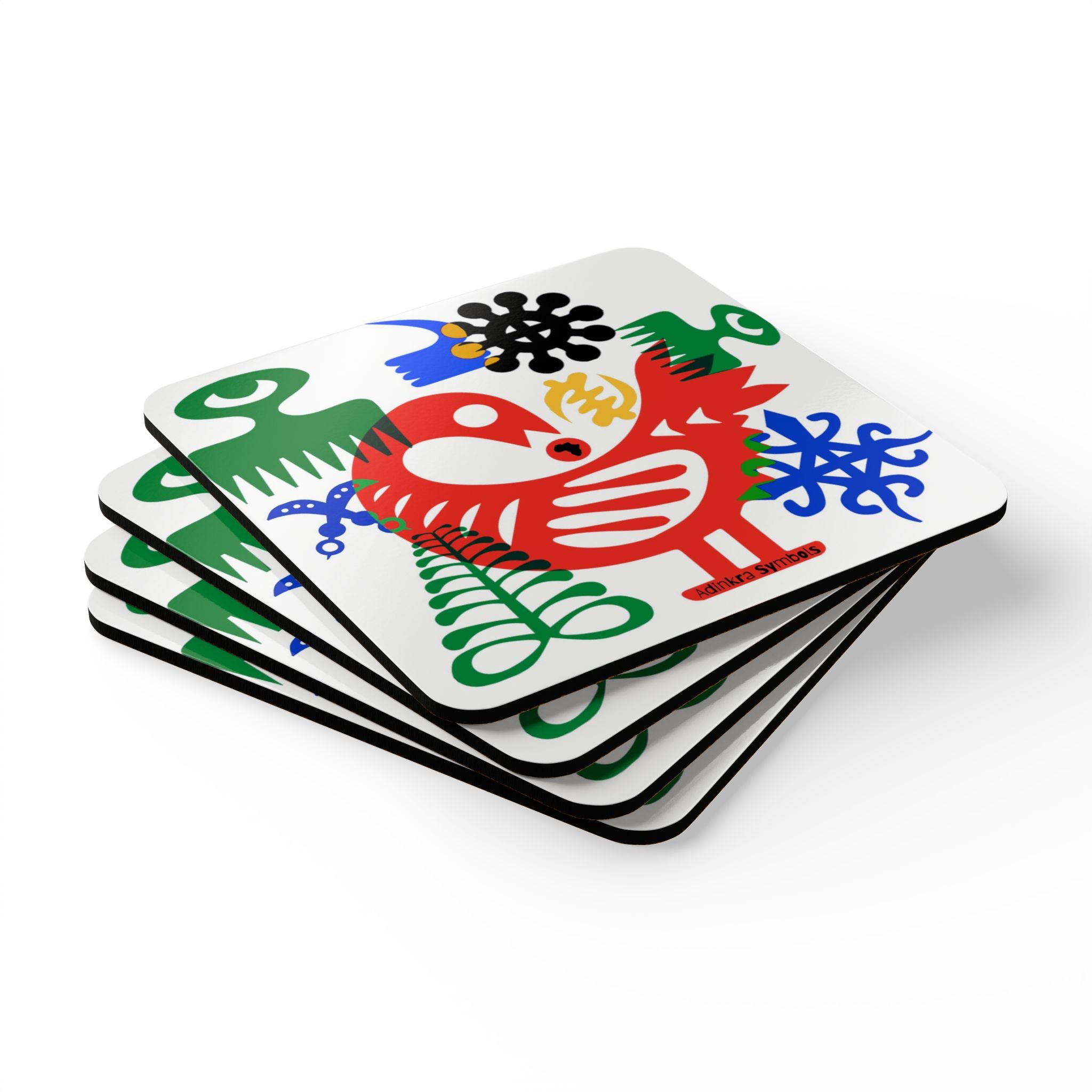 African Adinkra Symbols Drink Coasters featuring traditional Ghanaian symbols representing strength, unity, and wisdom—Afrocentric housewarming gift set.