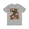 Urban Black Cowboy Tee featuring a graffiti collage design of an African American cowboy wearing dark sunglasses, smoking a cigarette, and holding a neat whiskey. A bold, edgy Afrocentric pop art-style shirt celebrating Black culture.
