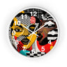 Black Women Pop Art Round Wall Clock featuring an abstract Soul Sister design in bold, colorful pop art style. Afrocentric wall decor with vibrant modern art aesthetic.
