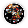 African Mosaic Mask Round Wall Clock featuring a mosaic-style African mask in the shape of the continent of Africa. Abstract Afrocentric wall decor with bold geometric patterns and vibrant colors.