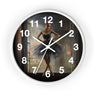Black Girl Ballerina Round Wall Clock featuring an African American ballerina in a graceful pose, with detailed tutu folds and ballet slippers.