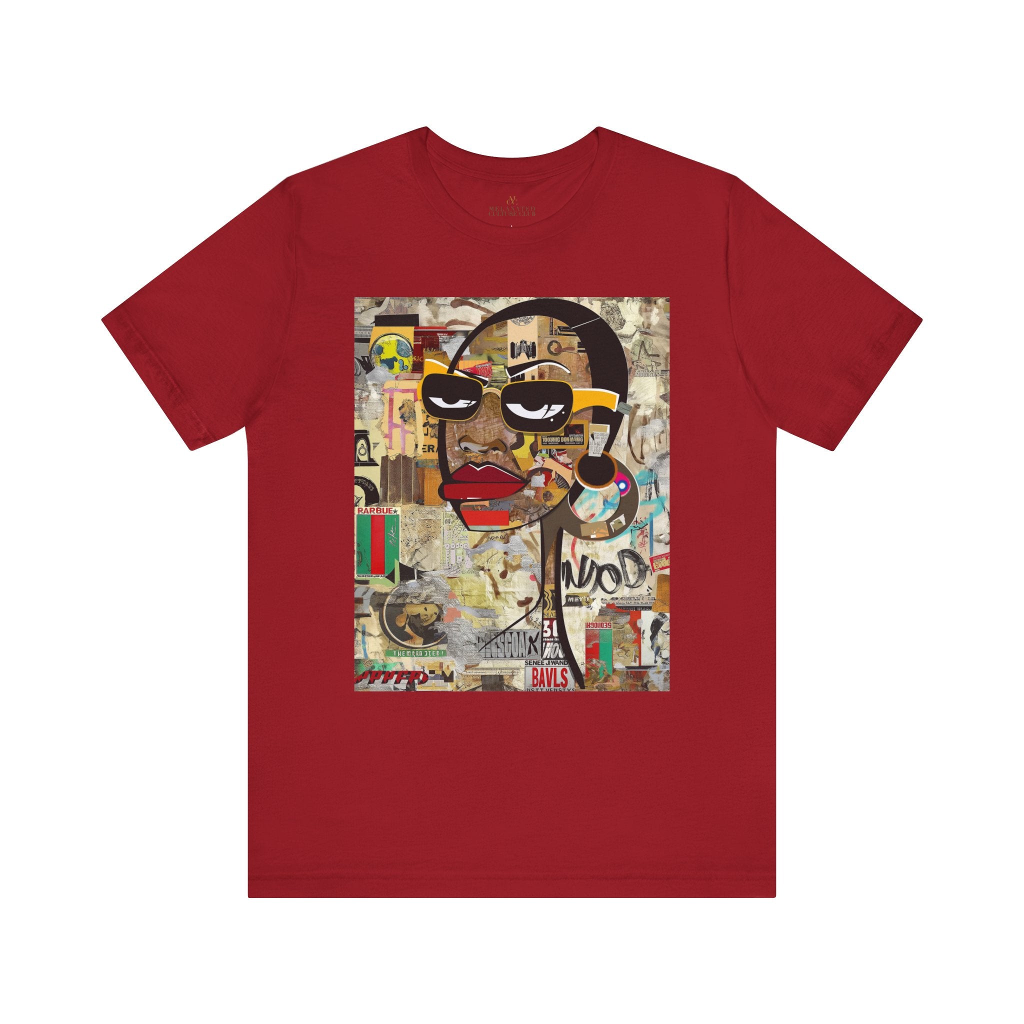 Boss Babe graphic tee featuring an abstract cartoon-style Black woman with bold yellow framed eyeglasses. The design has a vibrant, graffiti-inspired aesthetic that celebrates African American beauty, confidence, and urban art style.