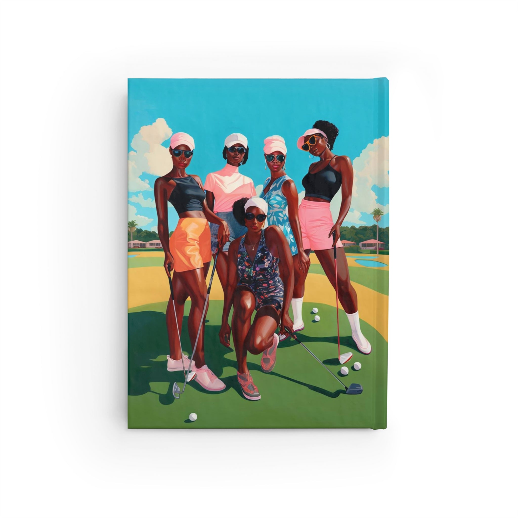 Black Woman Golf Journal designed for African American female golfers to track daily scores, progress and setting goals. A stylish and practical gift for golf lovers featuring beautiful Black woman artwork.