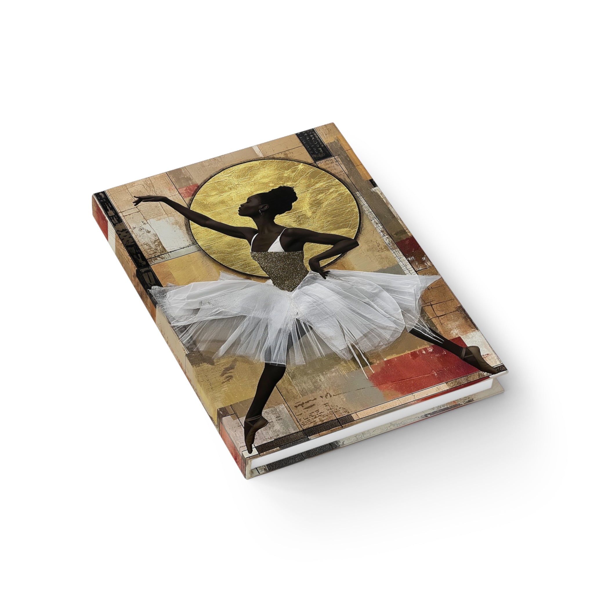 Black Ballerina Journal featuring a graceful Black woman ballet dancer. A perfect sketchbook and writing journal for students, artists, and lovers of Black woman art.