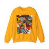 Black Women Collage Art Sweatshirt featuring a vibrant multidimensional “Soul Sister” pop art design in bold colors, Afrocentric graphic crewneck celebrating cultural pride and heritage.