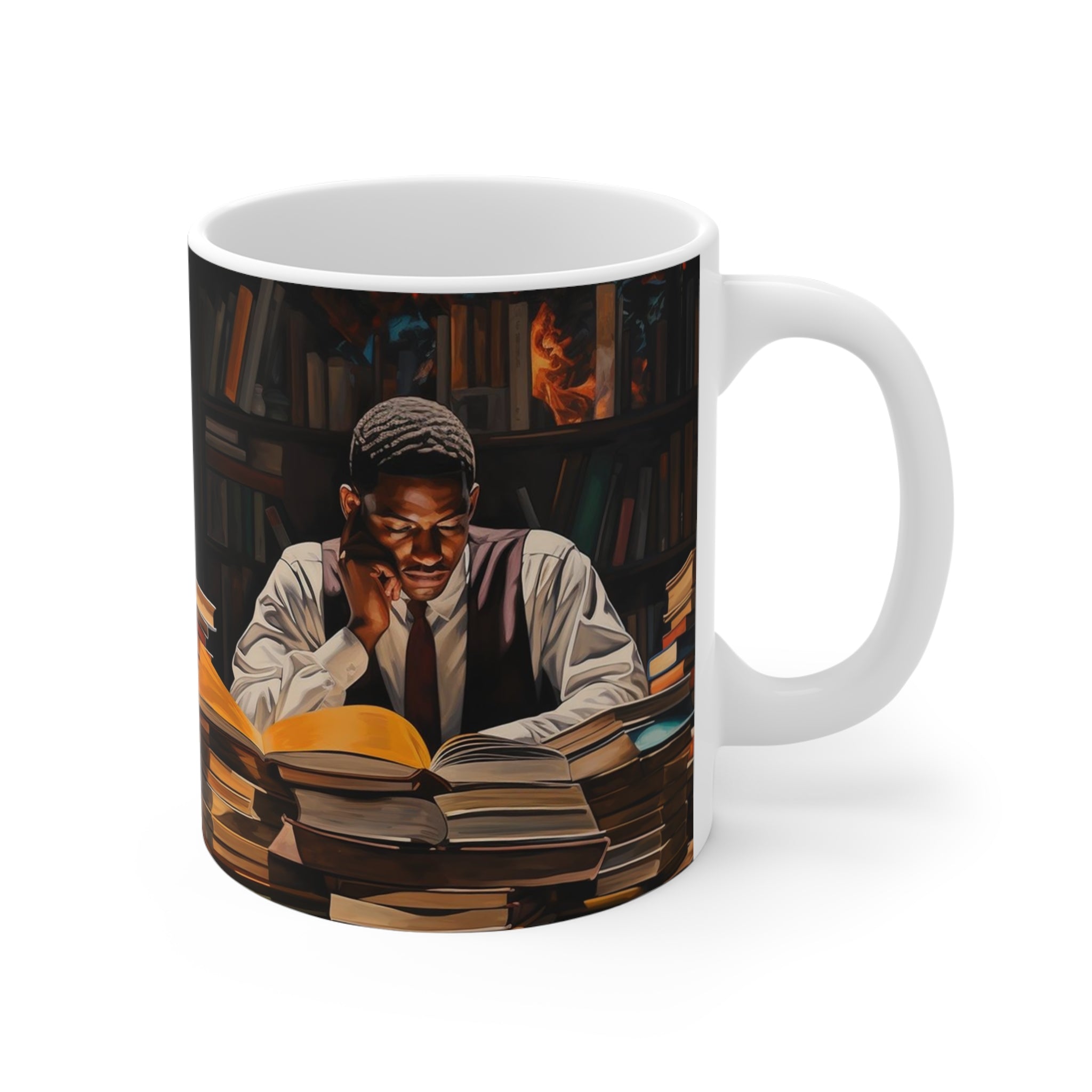 Right hand view of Black Male Student Mug.