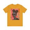Black Woman Afrofuturism Tee featuring African American woman with Bantu knots and round fashion sunglasses, Afrocentric unisex shirt with futuristic and cultural design.