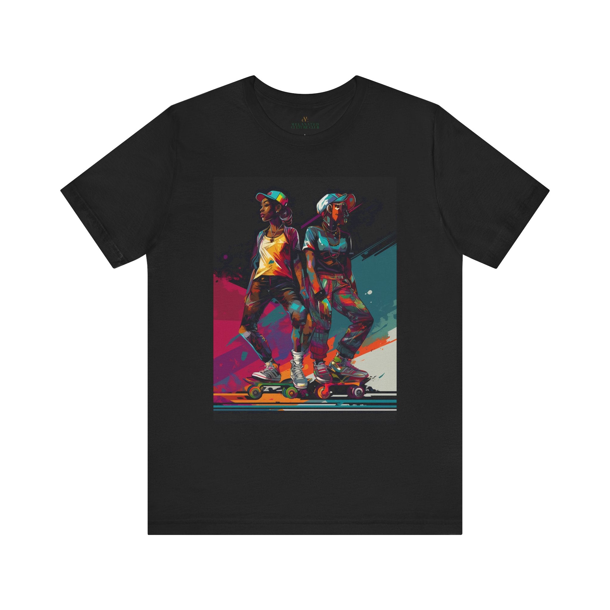 Black Girls Roller Skating Tee featuring stylish Black skaters, celebrating fly girls, Afrocentric culture, and Black-owned roller derby teams. Perfect for Black teens and roller-skating enthusiasts.