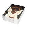 Black Woman Angel Holiday Greeting Card featuring an elegant African American angel illustration, available as a single card or multipack with envelopes. (50 cards)