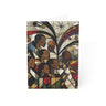 Black Christmas Choir Christmas Card featuring Afrocentric stained glass design of an African American choir singing joyfully, available as a single card or multipack with white envelopes.