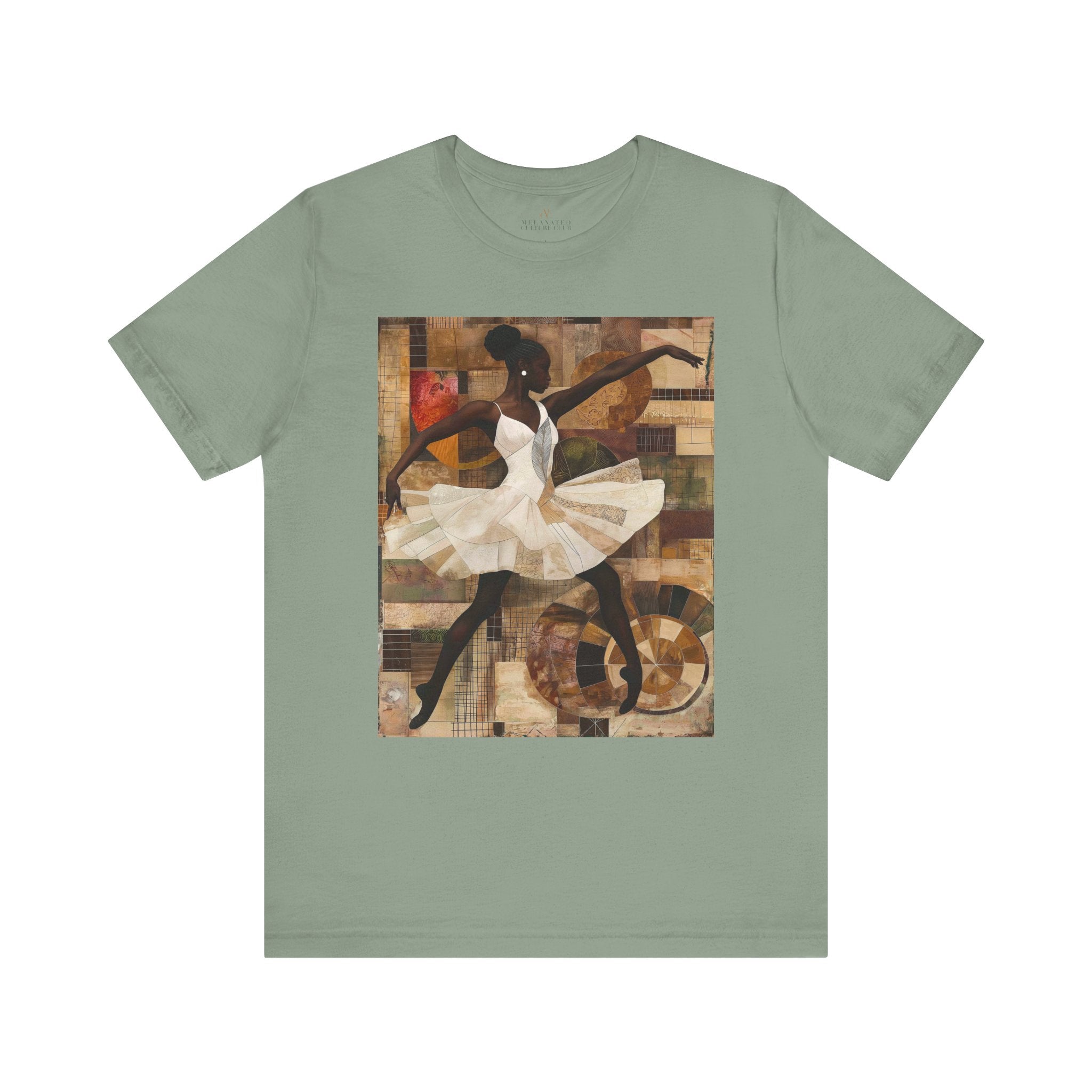 Black Ballerina T-Shirt featuring an African American ballet dancer, brown skin girl in elegant pose, perfect for ballet students and dance teachers.