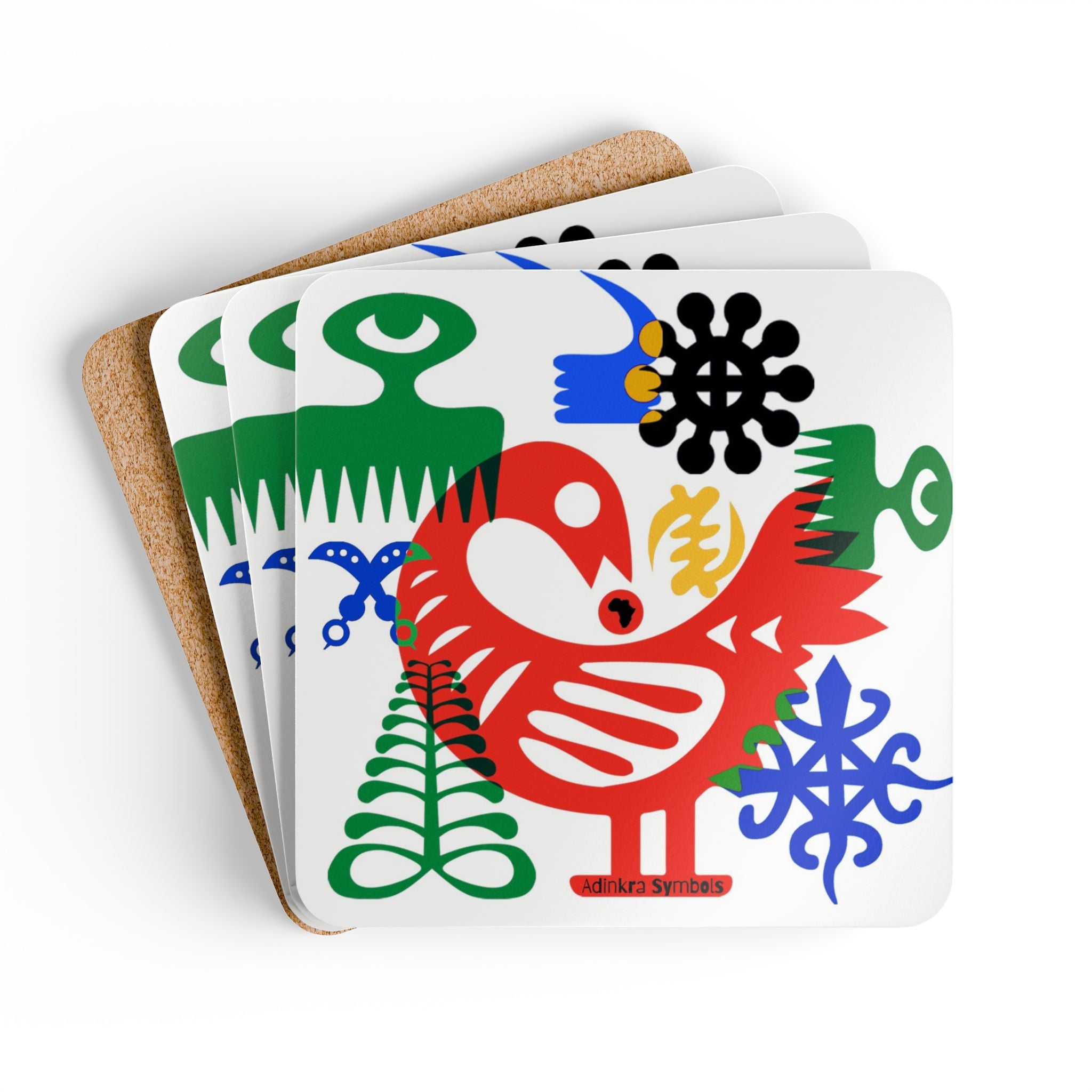 African Adinkra Symbols Drink Coasters featuring traditional Ghanaian symbols representing strength, unity, and wisdom—Afrocentric housewarming gift set.