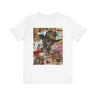 Urban Black Cowboy Tee featuring a graffiti collage design of an African American cowboy wearing dark sunglasses, smoking a cigarette, and holding a neat whiskey. A bold, edgy Afrocentric pop art-style shirt celebrating Black culture.