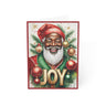 Black Santa Christmas Card with the word “JOY,” featuring an African American Santa Claus design, festive Afrocentric holiday greeting card with envelope.