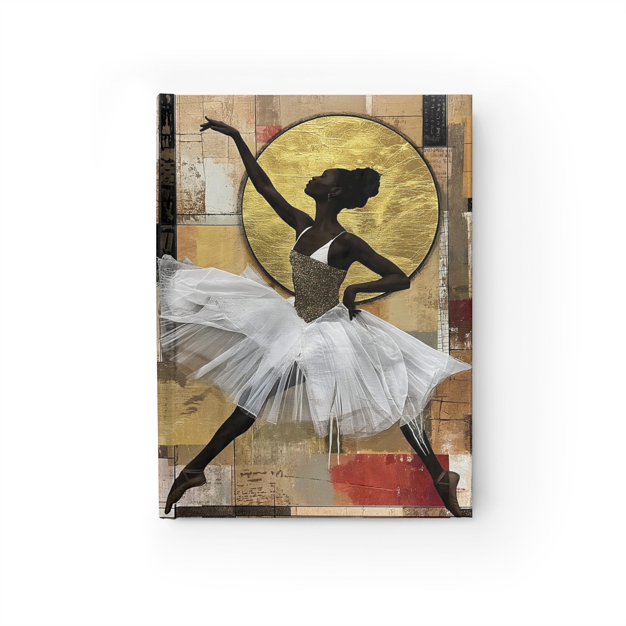 Black Ballerina Journal featuring a graceful Black woman ballet dancer. A perfect sketchbook and writing journal for students, artists, and lovers of Black woman art.