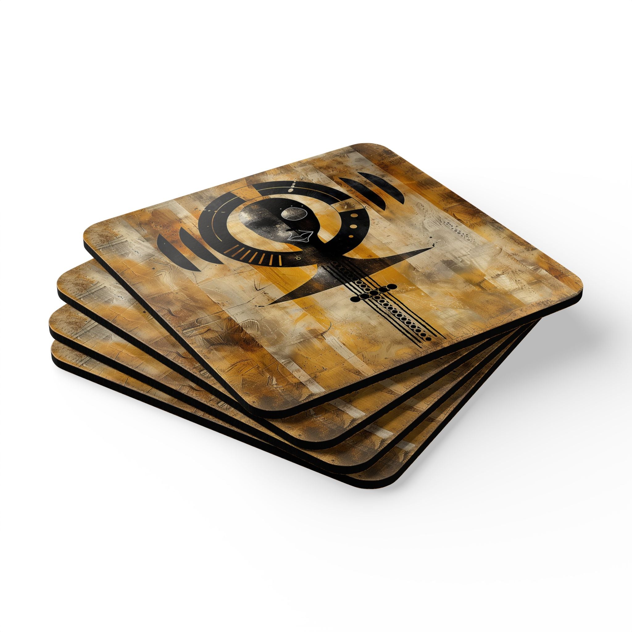 Set of drink coasters featuring the Ashanti fertility doll symbol from Ghana. Afrocentric design perfect for African-inspired barware, cultural decor, or as a meaningful housewarming gift.