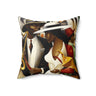 Harlem Renaissance Faux Suede Square Pillow featuring abstract jazz musicians in an Afrocentric Bauhaus style. African American home decor accent with vibrant colors and Afro-Bohemian flair.