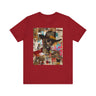 Urban Black Cowboy Tee featuring a graffiti collage design of an African American cowboy wearing dark sunglasses, smoking a cigarette, and holding a neat whiskey. A bold, edgy Afrocentric pop art-style shirt celebrating Black culture.