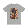 Gangster Black Cowboy Tee featuring a cartoon-style African American cowboy in a graffiti collage design. A bold, edgy Afrocentric pop art-style shirt blending Western and urban street culture.