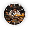 Black Man Law Student Round Wall Clock featuring an African American male scholar studying in a library setting. Afrocentric wall art symbolizing education, focus, and academic excellence.