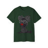 Black Girl Bantu Knots Tee Shirt featuring an Afrocentric design of a Black woman with natural hair, bold red lipstick, beautiful Black skin, and white wire-frame glasses. A stylish statement of culture and empowerment.