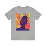 Leela Tee featuring Black woman with royal blue skin and red lipstick, Afrocentric fashion t-shirt for African American women, unisex apparel.