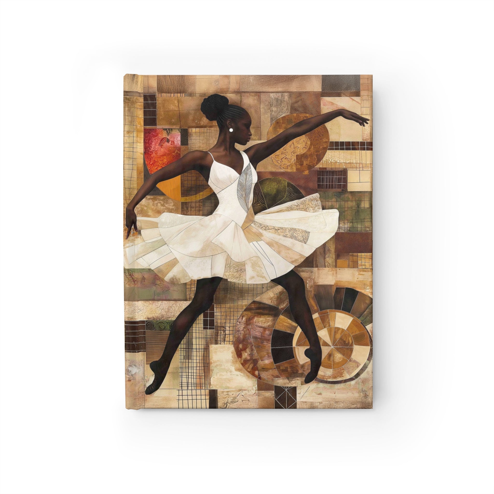 Black Ballerina Journal featuring a graceful Black woman ballet dancer. A perfect sketchbook and writing journal for students, artists, and lovers of Black woman art.